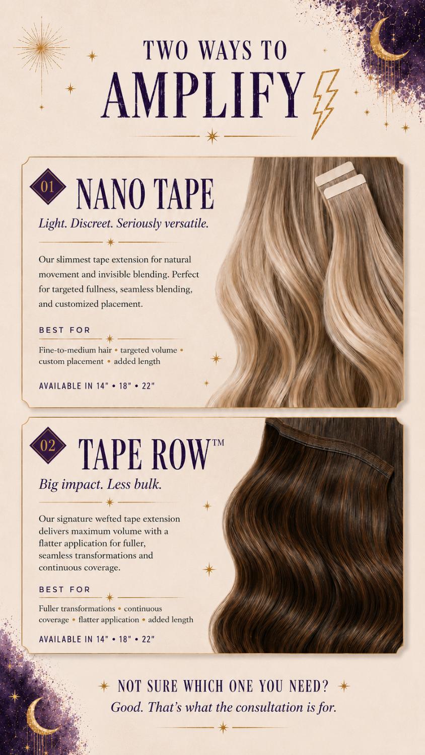 Two ways to Amplify: Nano tape and Tape Row. Let’s find your match.